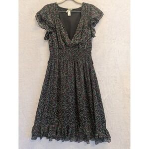 DownEast Floral Print Dress Ruffle Sleeve Smocked Waist Midi Dress‎ XL